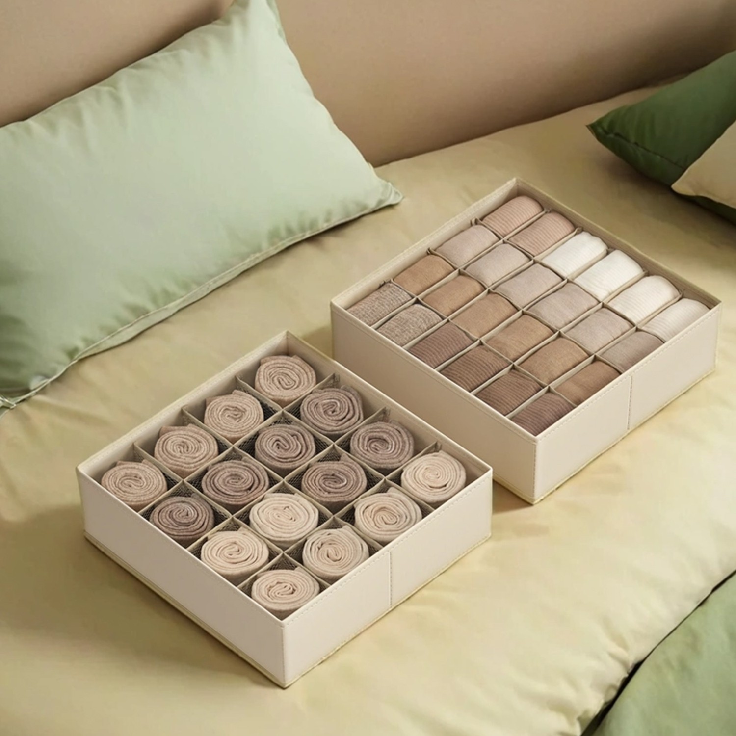 Unterwäsche-Organizer 4er Set mit 80 Fächern sandbeige