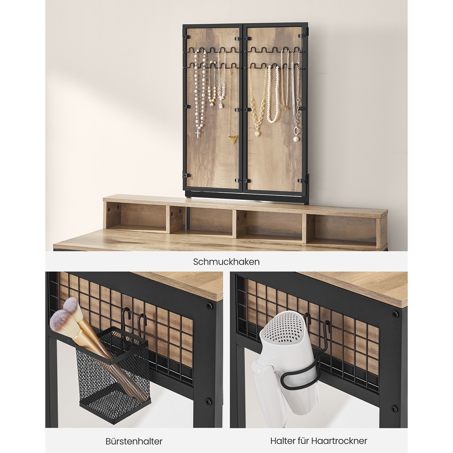 Kosmetinis staliukas su taburete ir veidrodžiu