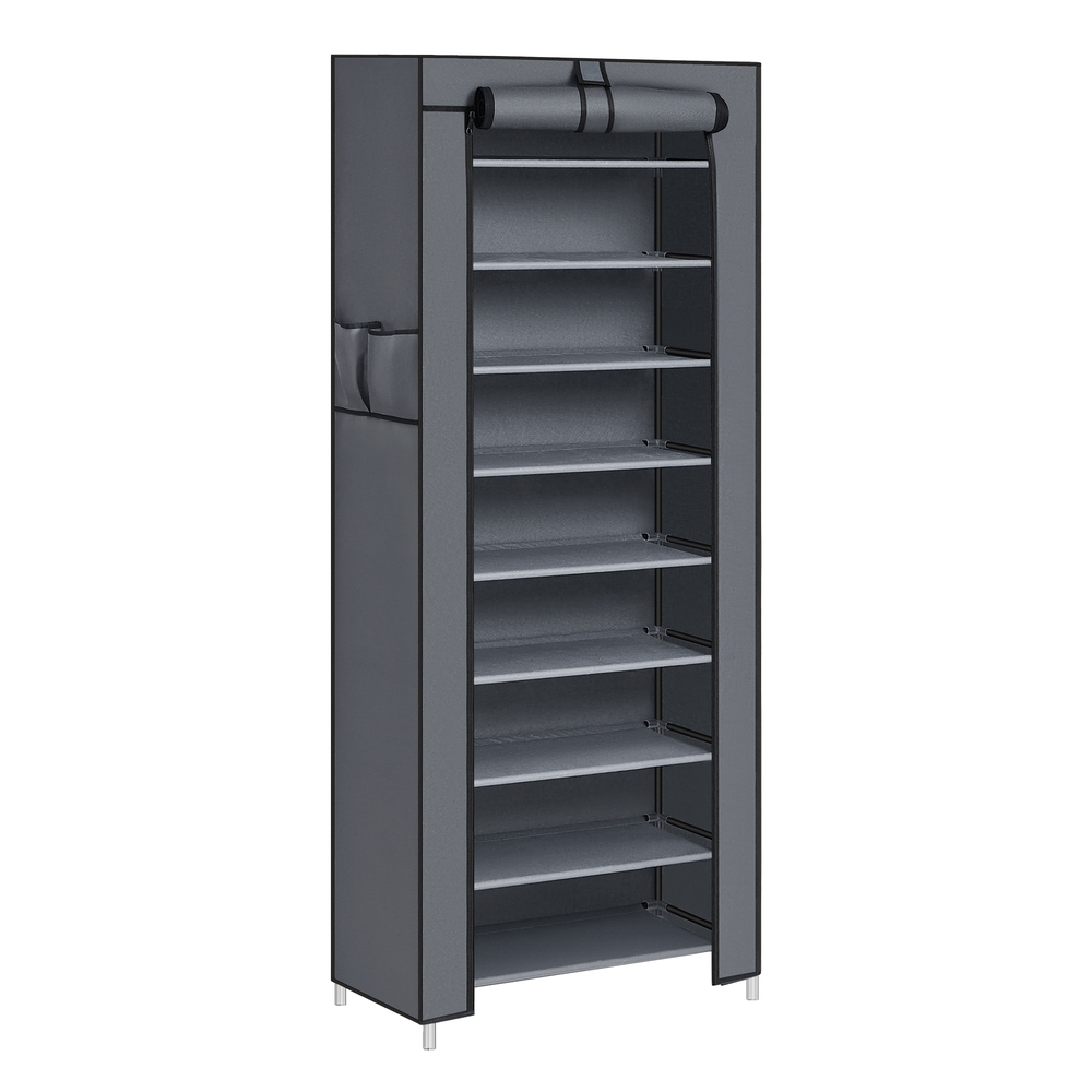 SONGMICS Schuhregal mit 10 Ebenen, 58 x 28 x 160 cm, Metallgestell | Schuhschrank, Schuh-Organizer, mit staubdichtem Überzug, für High Heels, Sportschuhe, grau, RYLAN Kollektion RXJ10G