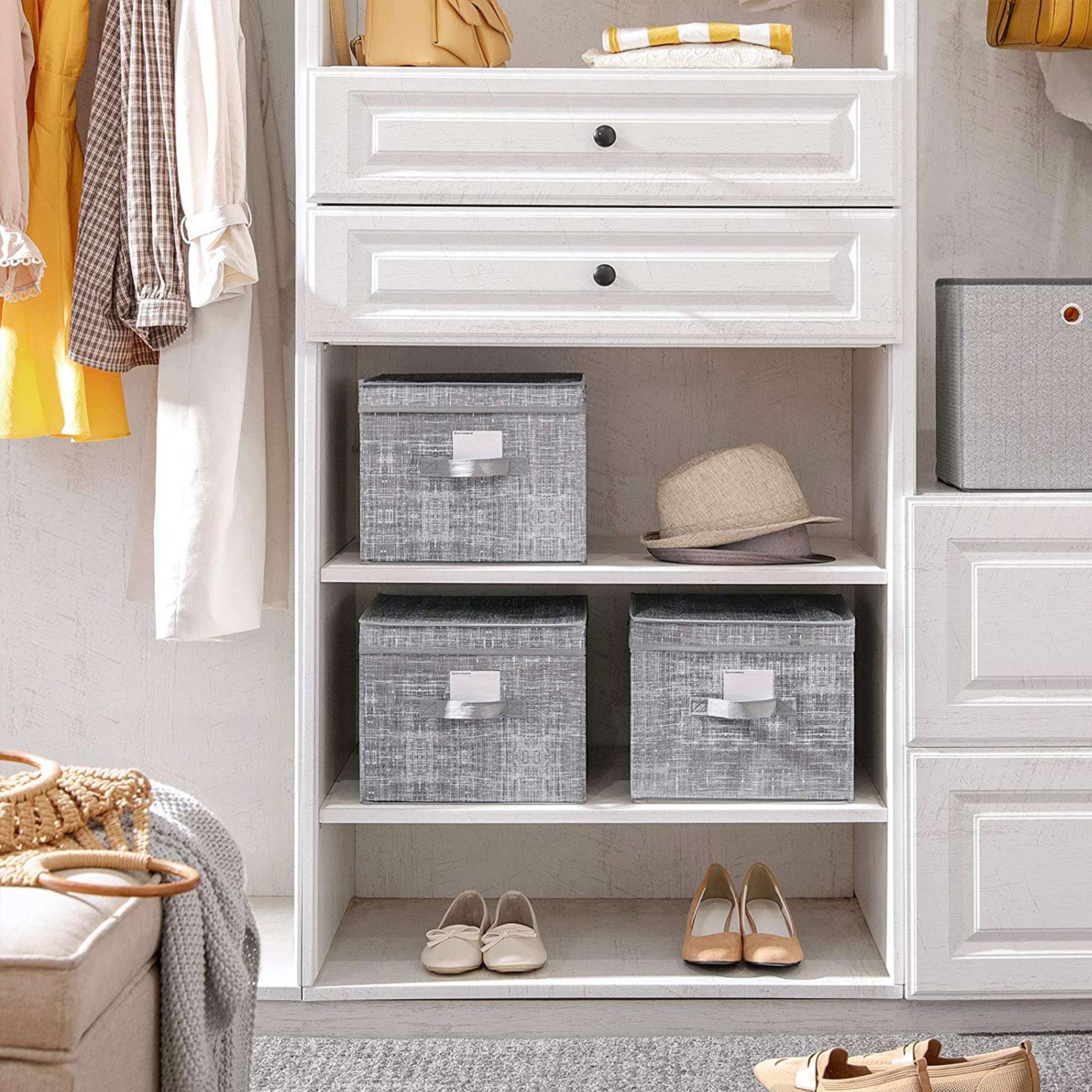 SONGMICS 3er Set Aufbewahrungsbox mit Deckel, Faltboxen aus Stoff mit