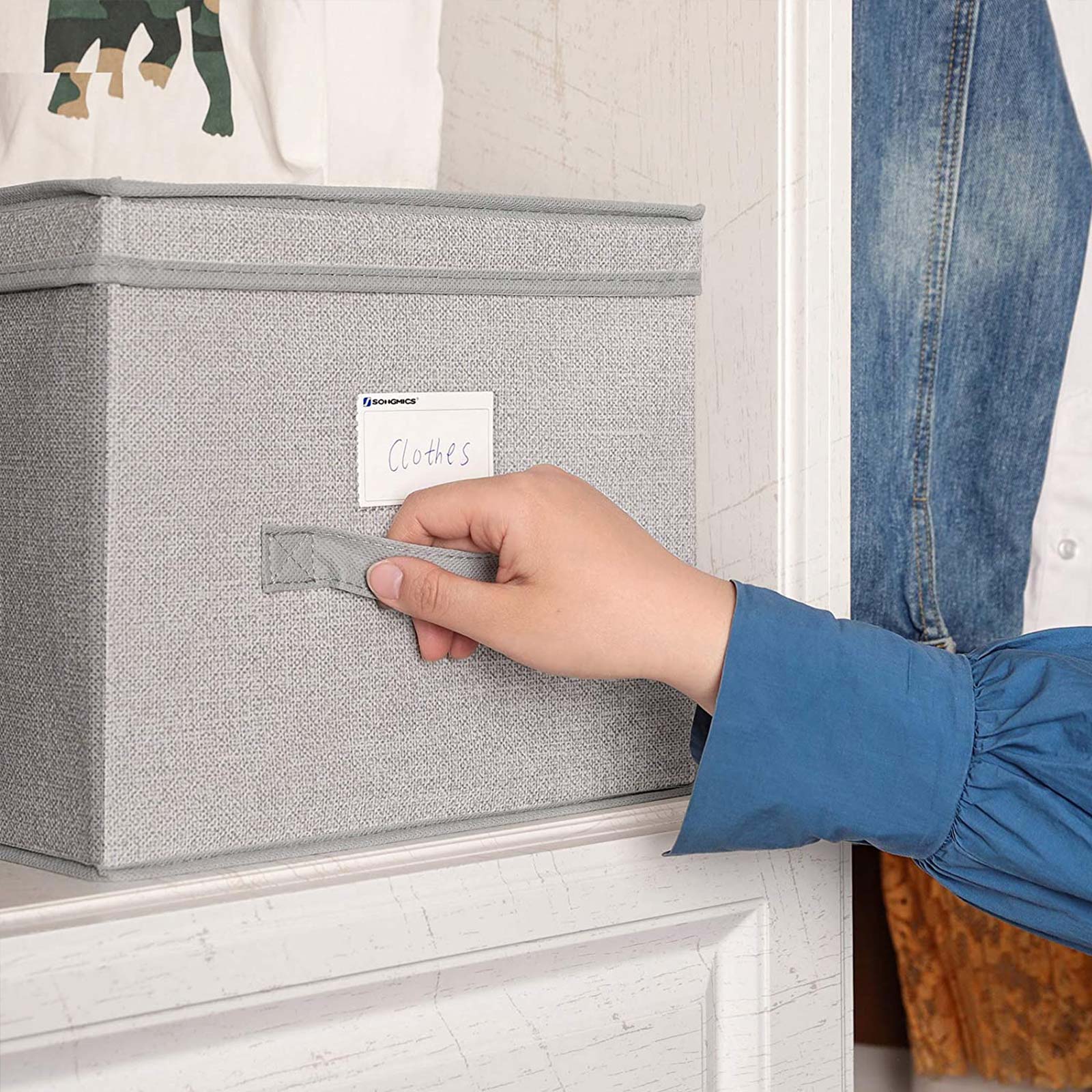 SONGMICS 3er Set Aufbewahrungsbox mit Deckel, Faltboxen aus Stoff mit