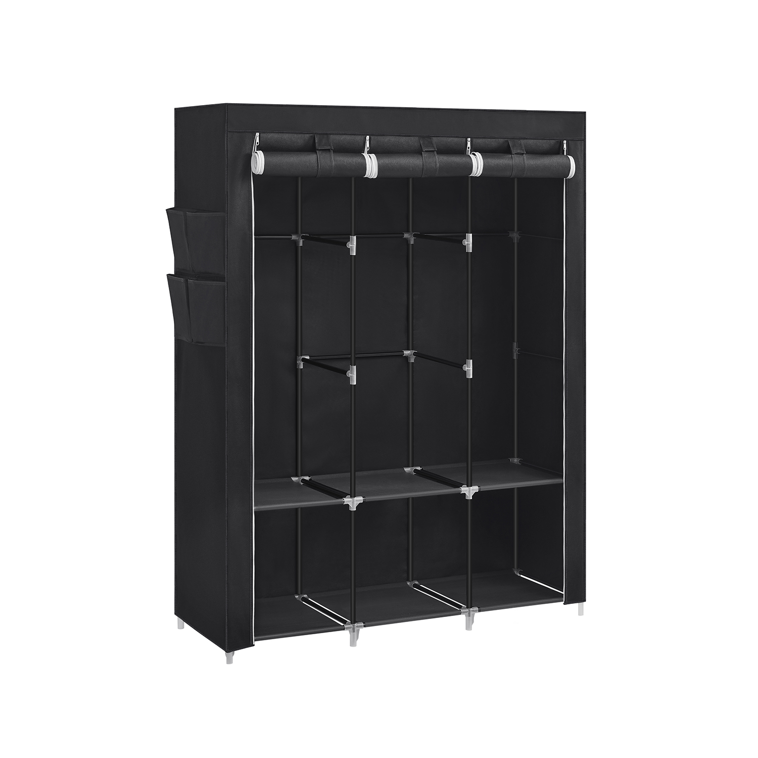 Stoffschrank mit 3 Kleiderstangen und 4 Seitentaschen