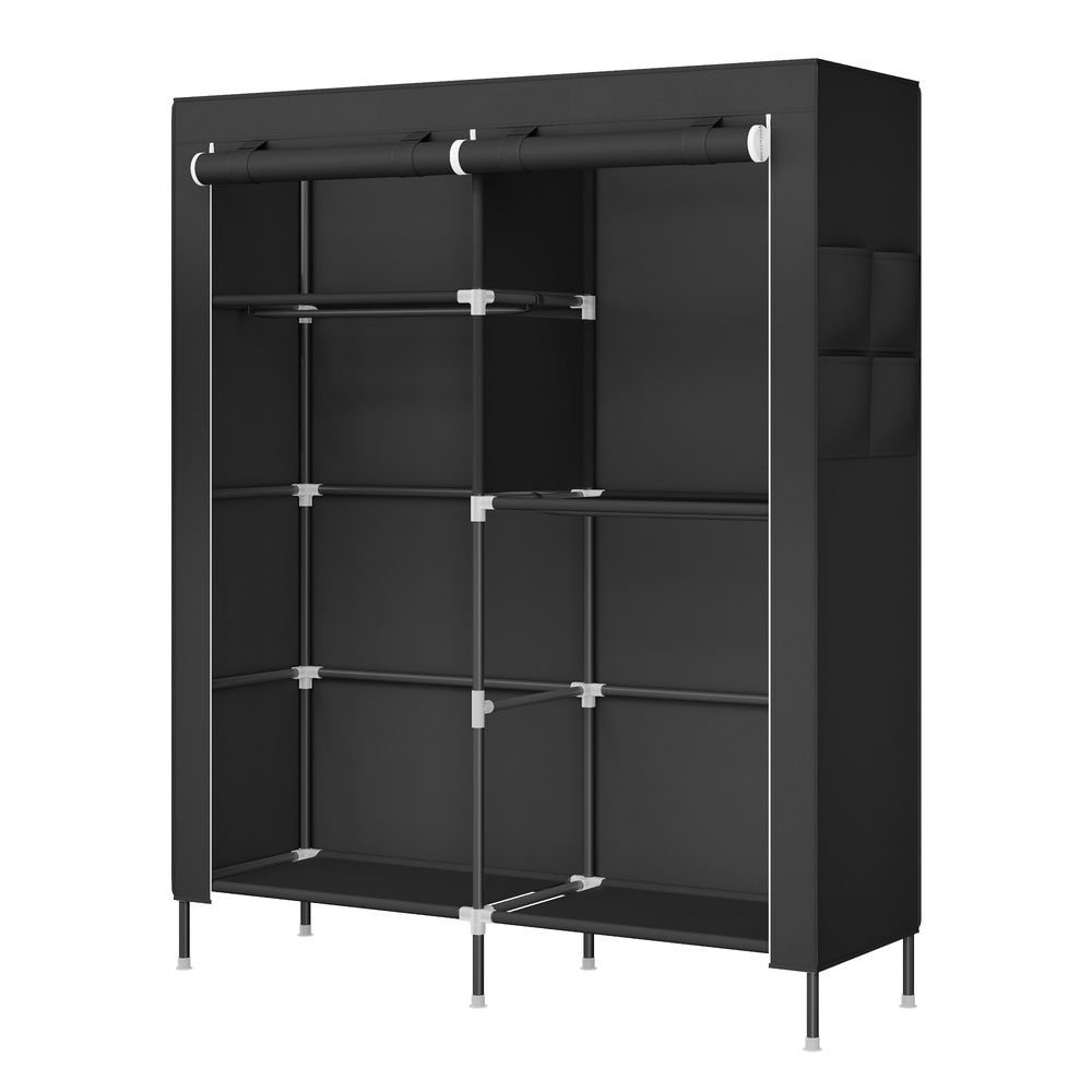 Stoffschrank mit Kleiderstange, Kleiderschrank mit Seitentaschen, Schrank für Schlafzimmer