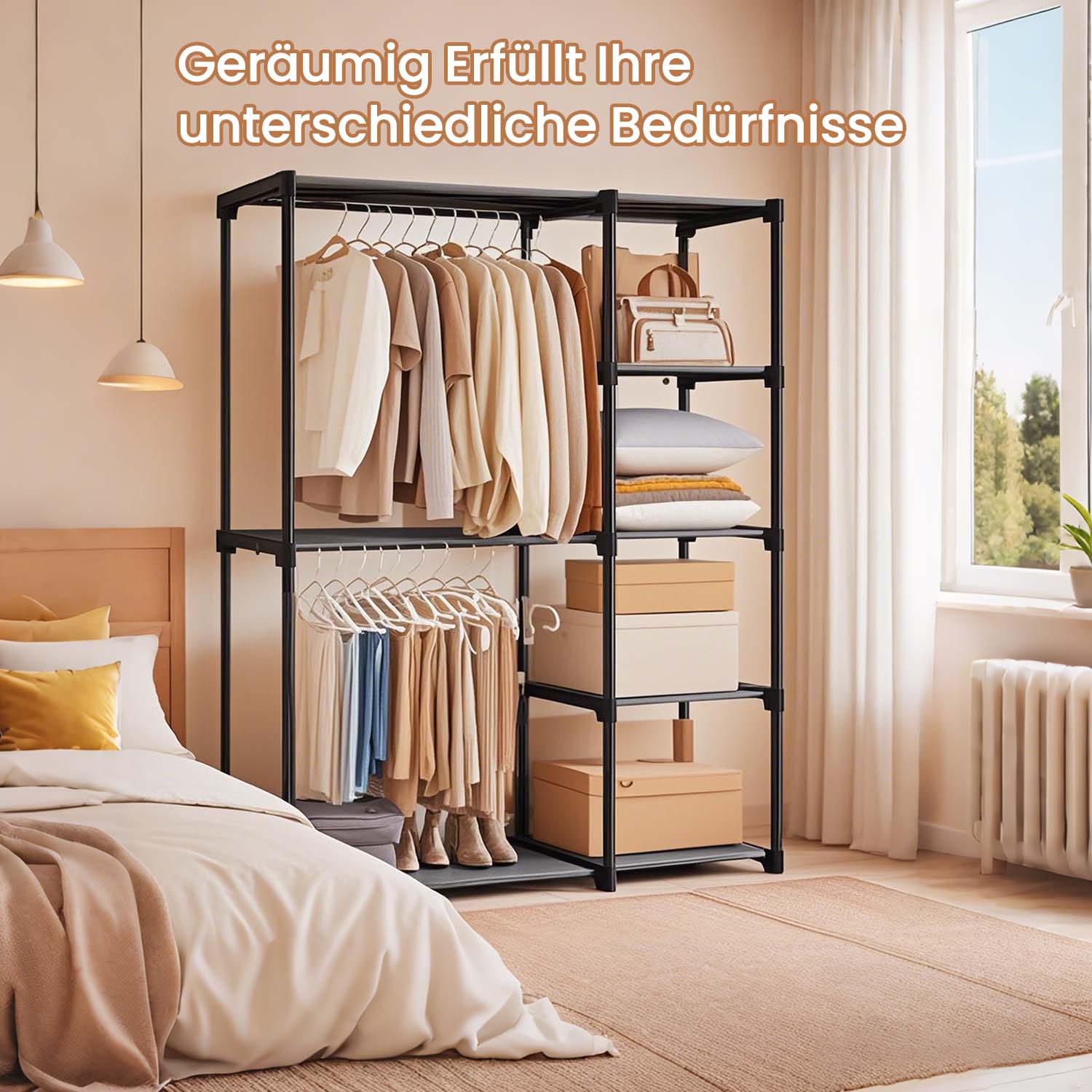 Kleiderschrank offen, Kleiderständer, Kleiderstange