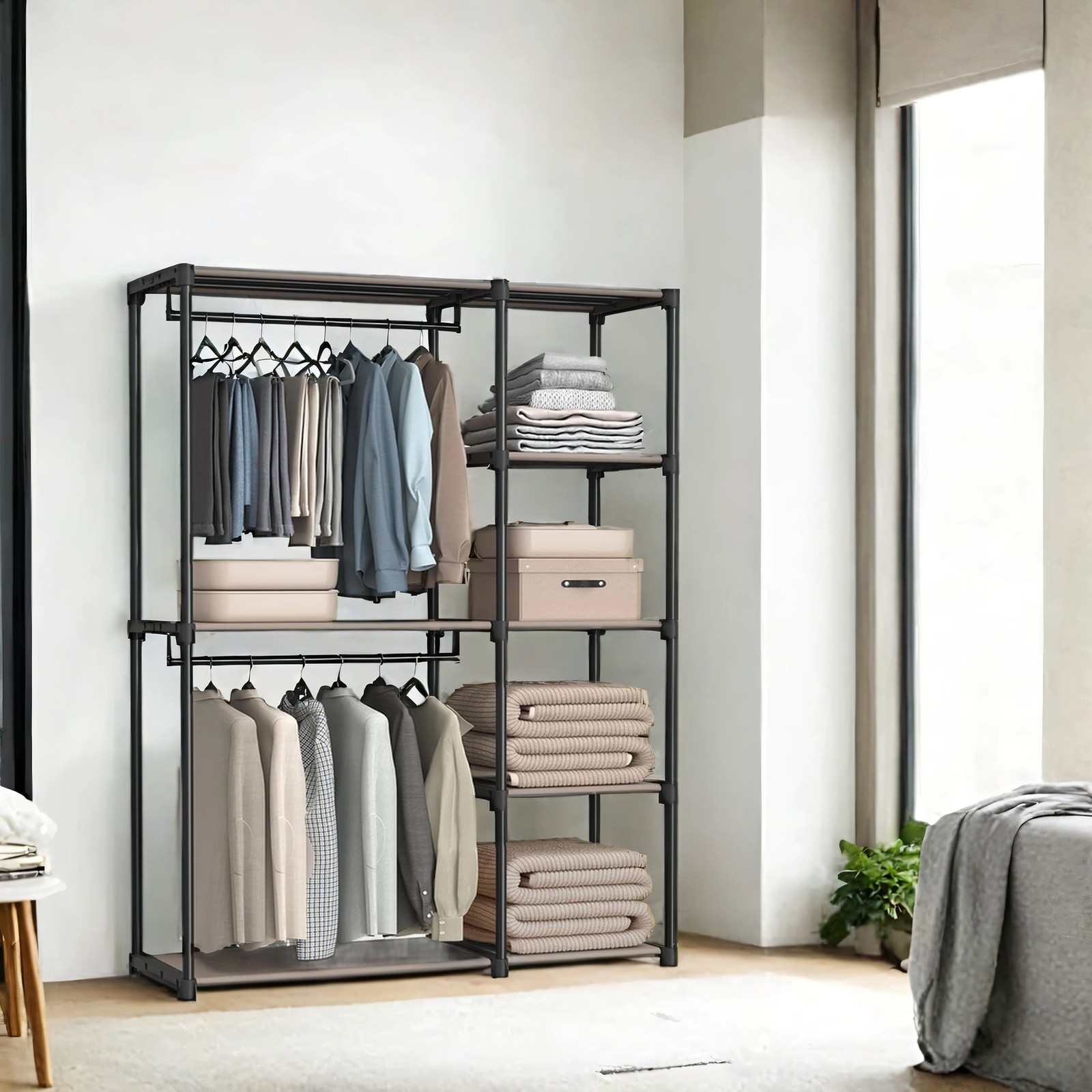 Kleiderschrank offen mit Kleiderstangen 43 x 124 x 182 cm schwarz