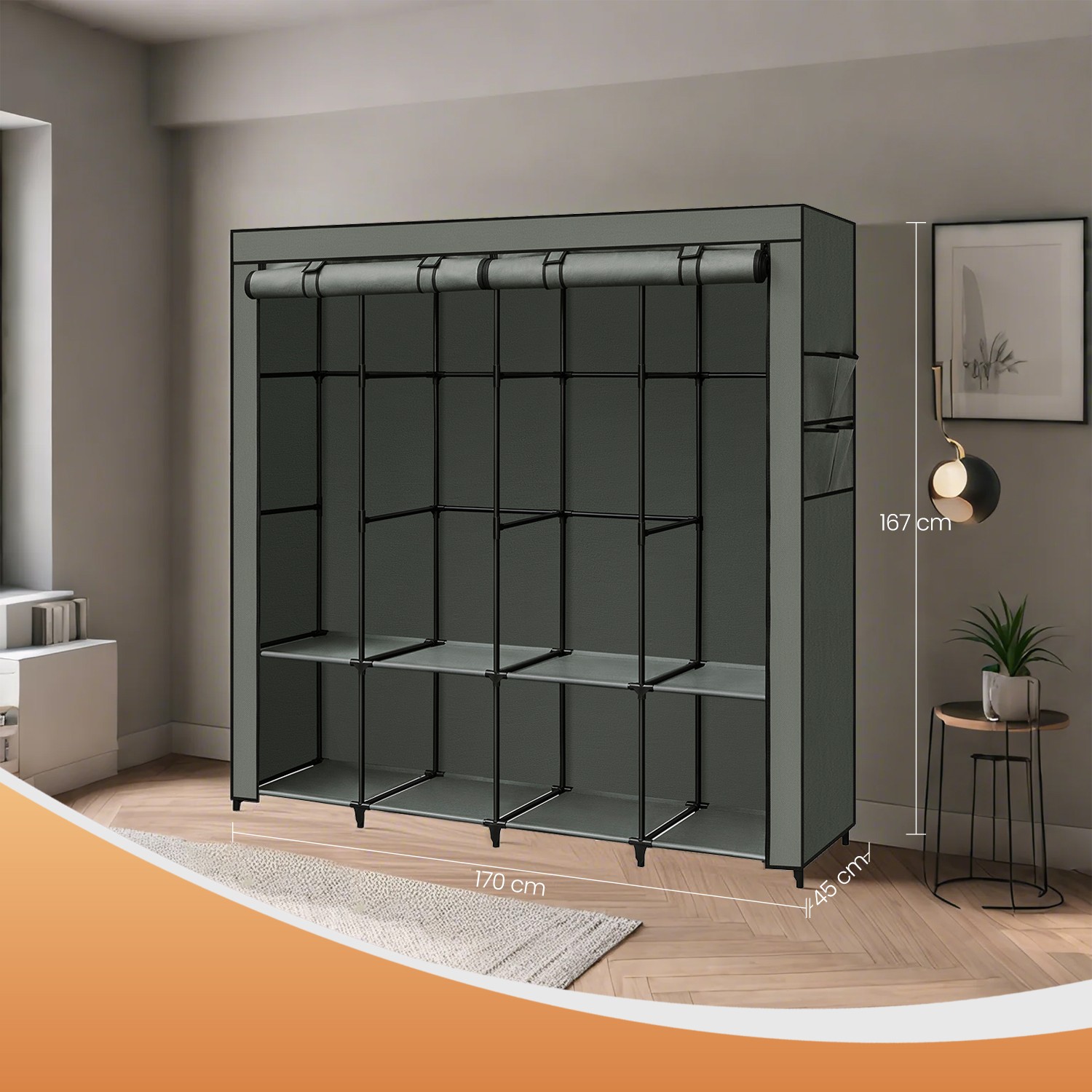 Stoffschrank, Kleiderschrank, 170 x 45 x 167 cm