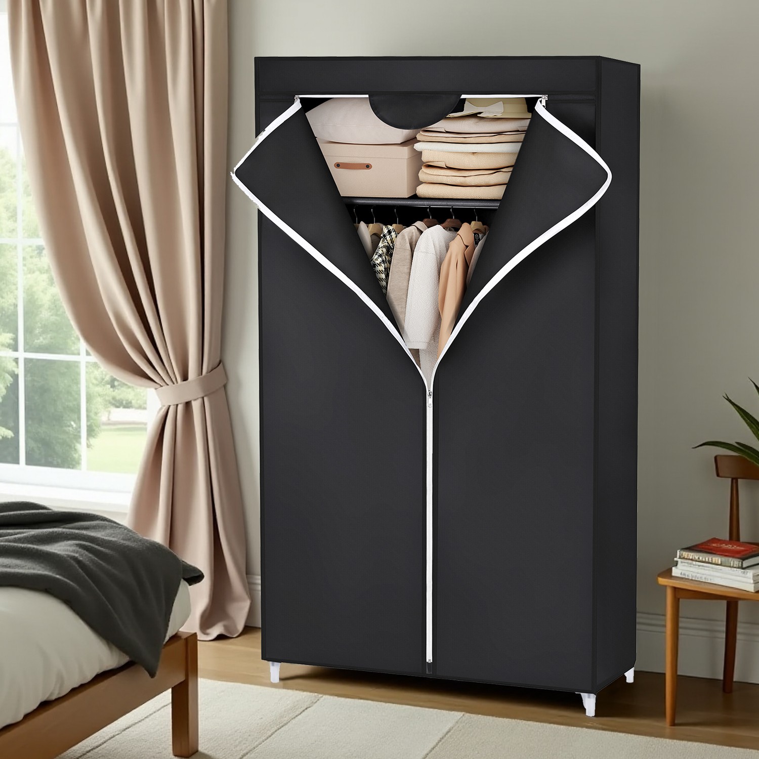 Stoffschrank 160 x 75 cm Schwarz