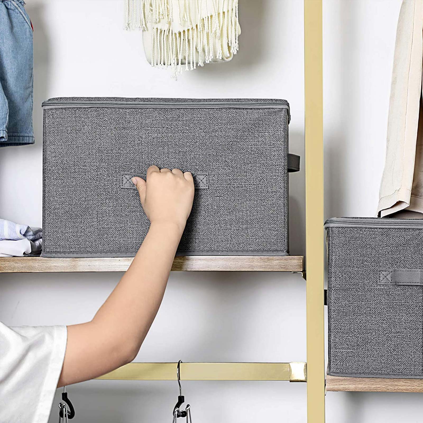 SONGMICS Aufbewahrungsboxen mit Deckel, 3er Set, faltbare Stoffboxen