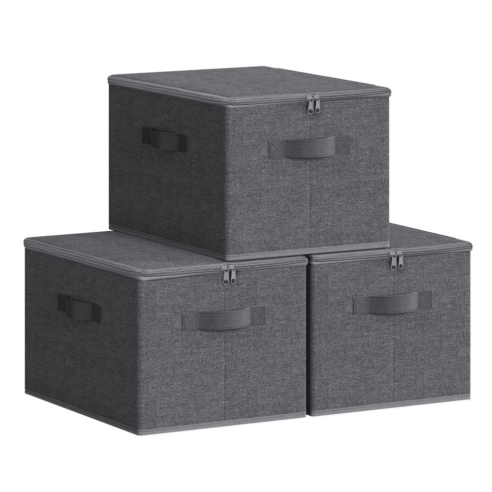 Faltbare graue Aufbewahrungsboxen mit Griffen und Deckel - L40 x H25 cm - Grau - Calicosy