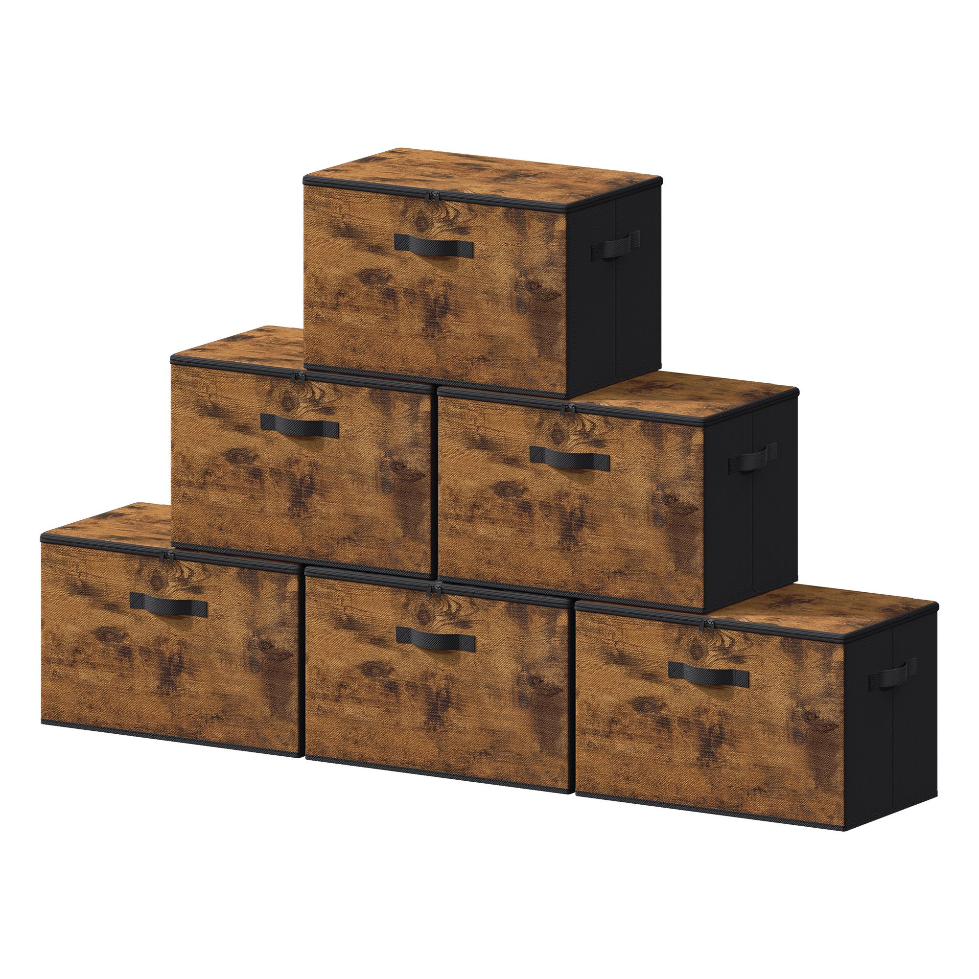 Aufbewahrungsbox 6er Set, Faltbare Kleiderboxen mit Deckel für Kleiderschrank, 40 x 30 x 25 cm, Schwarz