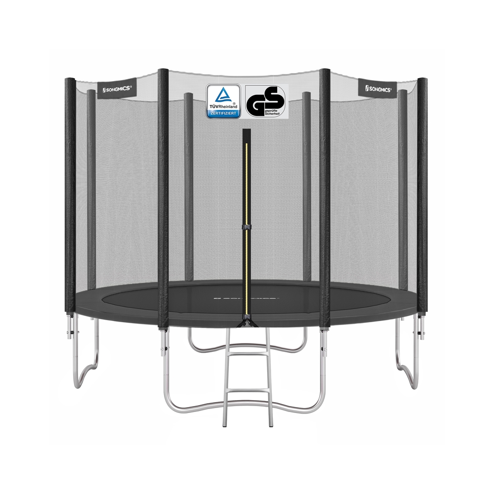 Trampolin 305 cm mit Sicherheitsnetz 180 cm Stangen schwarz