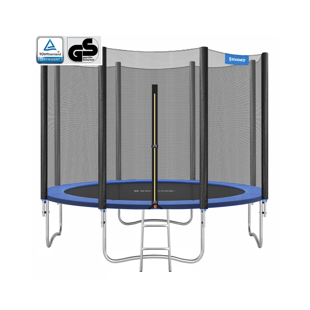 Trampolin Ø305cm tüv Rheinland GS-Zertifikat rundes Gartentrampolin mit Sicherheitsnetz mit Leiter und gepolsterten Stangen Sicherheitsabdeckung