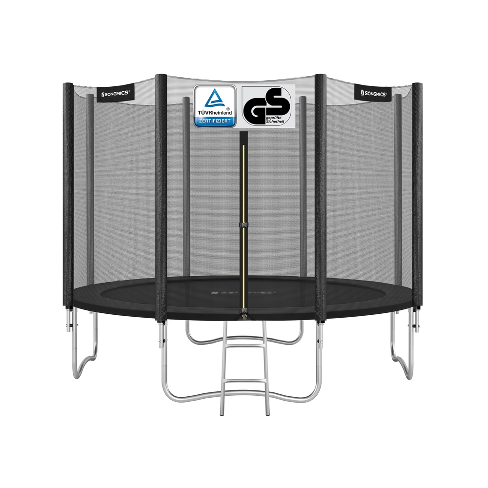 Trampolin 366 cm mit Sicherheitsnetz gepolsterten Stangen schwarz
