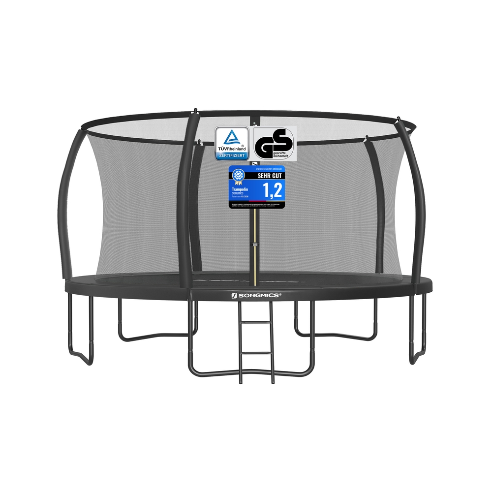 Trampolin 427 cm d mit Sicherheitsnetz gebogene Stangen schwarz