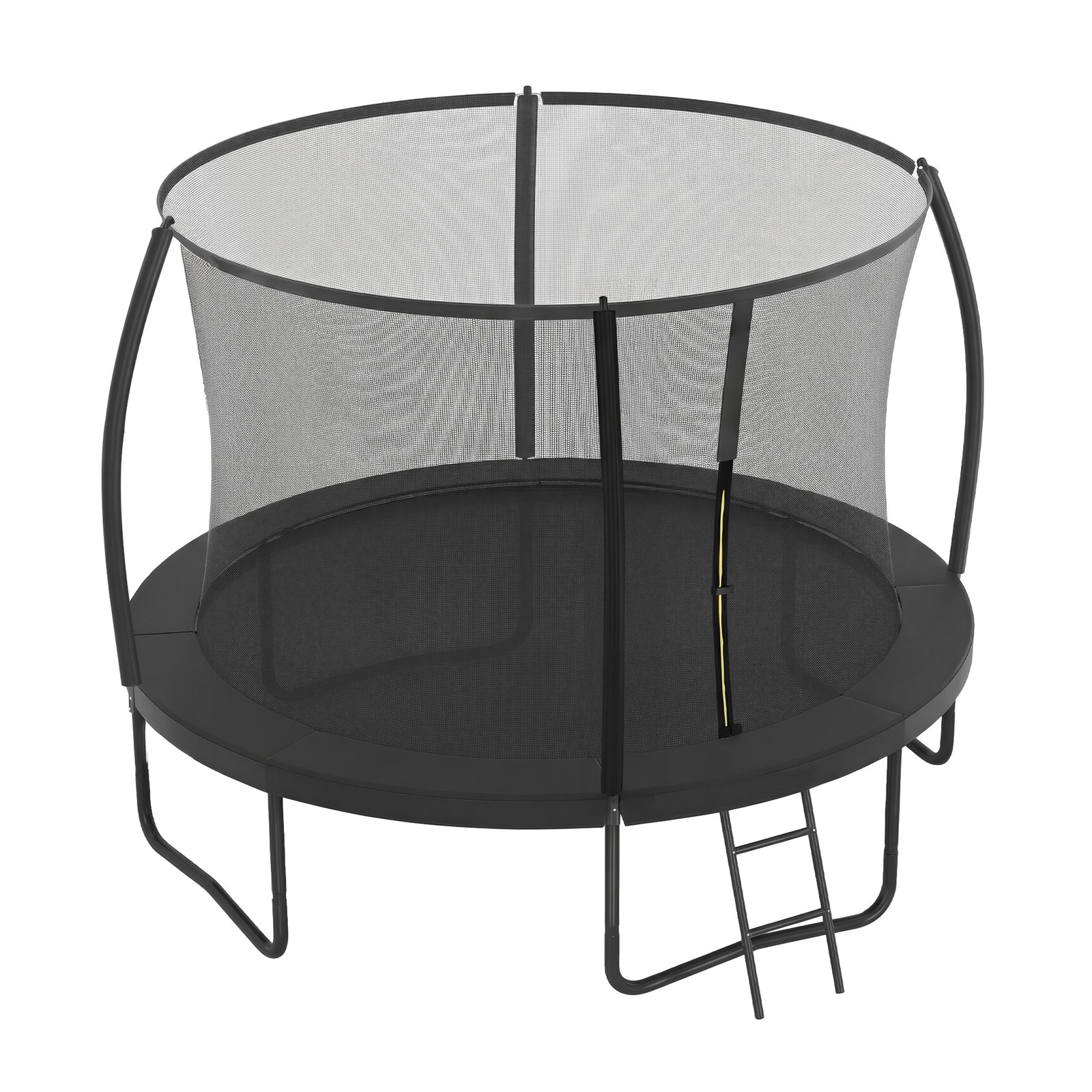 Trampolin 305 cm d, Gartentrampolin mit Sicherheitsnetz, 180 cm hohe gebogene Stangen