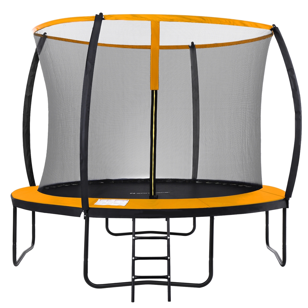 Trampolin Ø 366 cm TÜV Rheinland GS-Zertifikat rundes Gartentrampolin mit Sicherheitsnetz mit Leiter und gepolsterten Stangen