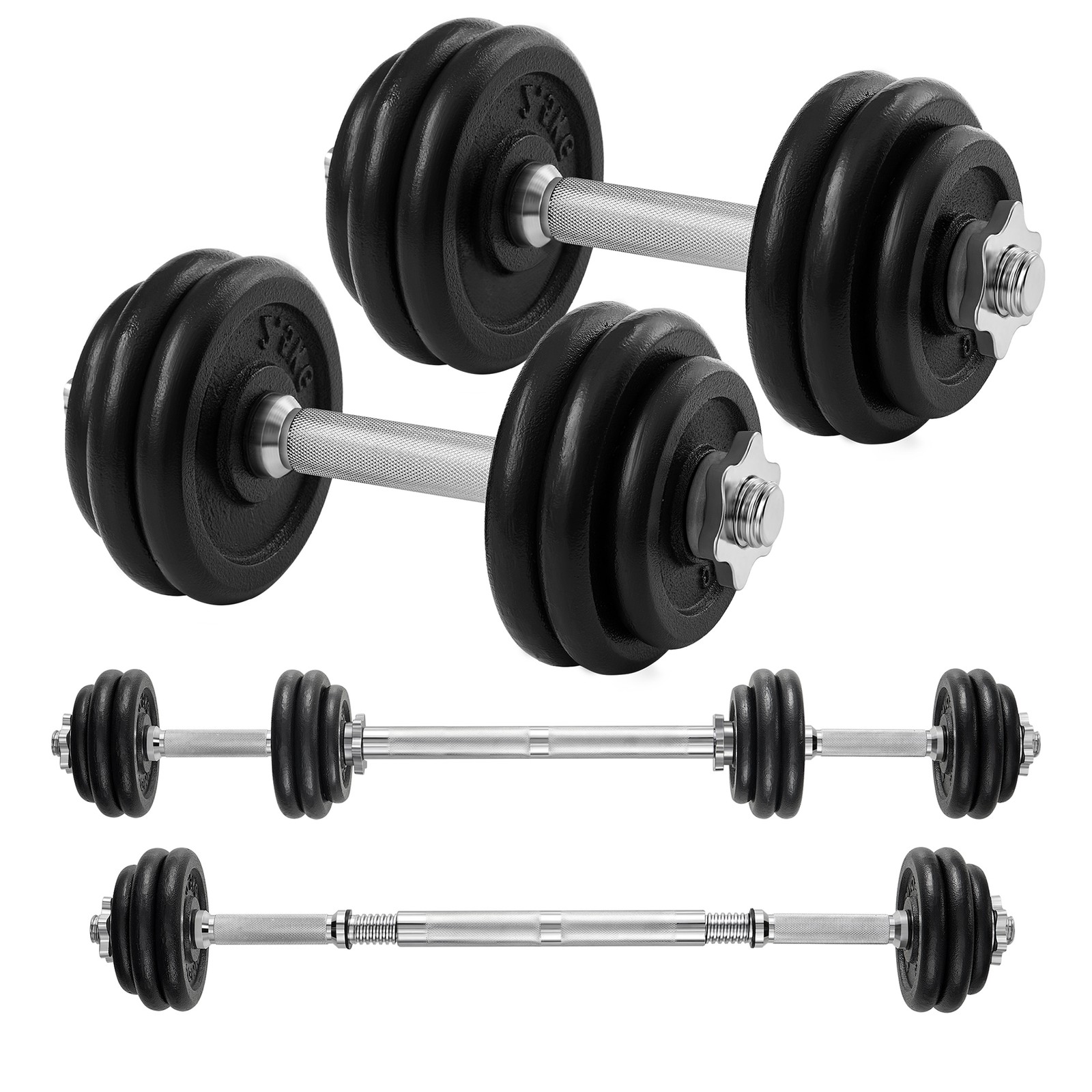 Hanteln, 2 x 15 kg Hantelset aus Gusseisen, verstellbar