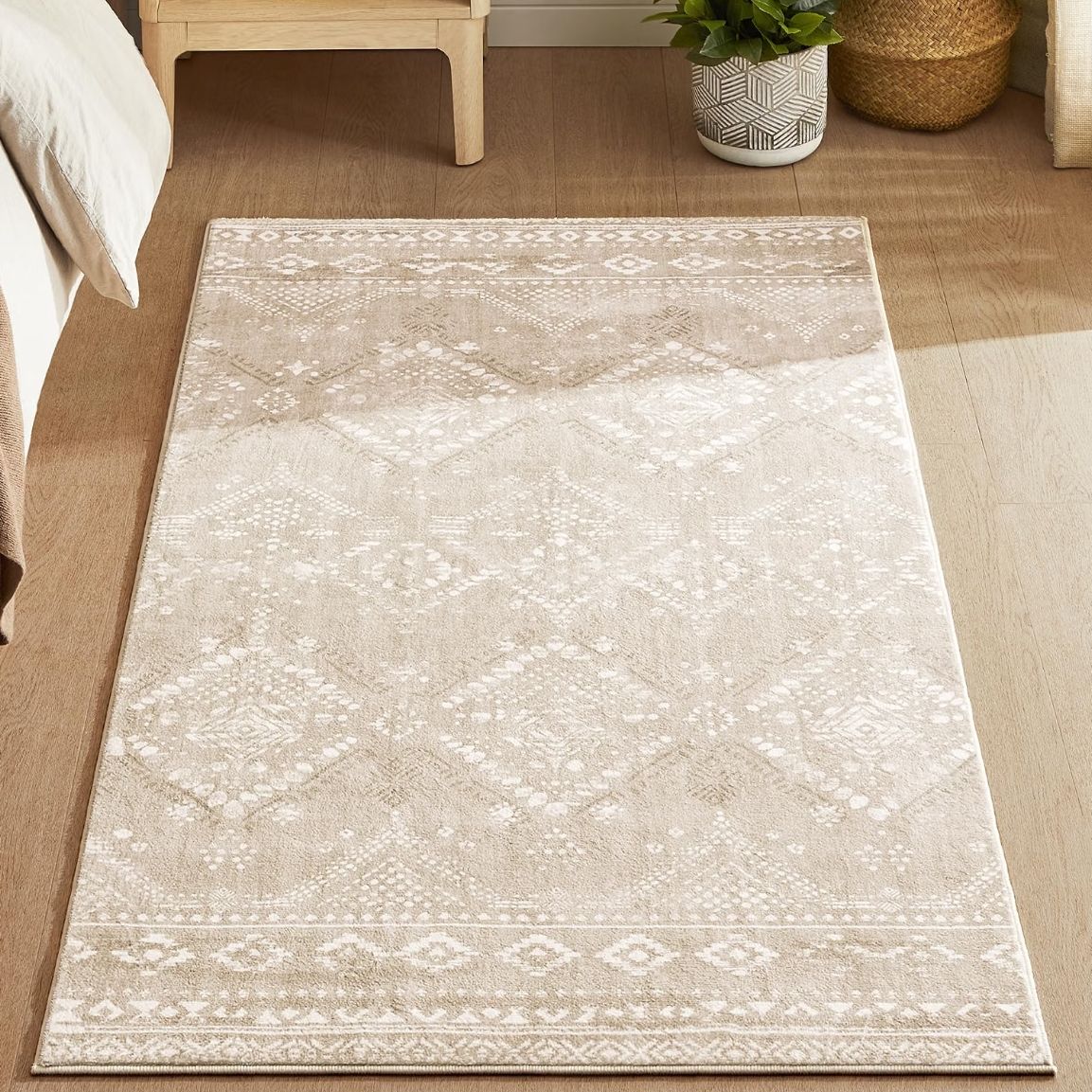 Rutschfester Teppich, 80 x 150 cm, maschinenwaschbar Wohnzimmerteppich, Boho, Dekoration für Wohnzimmer, Schlafzimmer, Cappuccino-Beige, Verina Kollektion TAR026K01