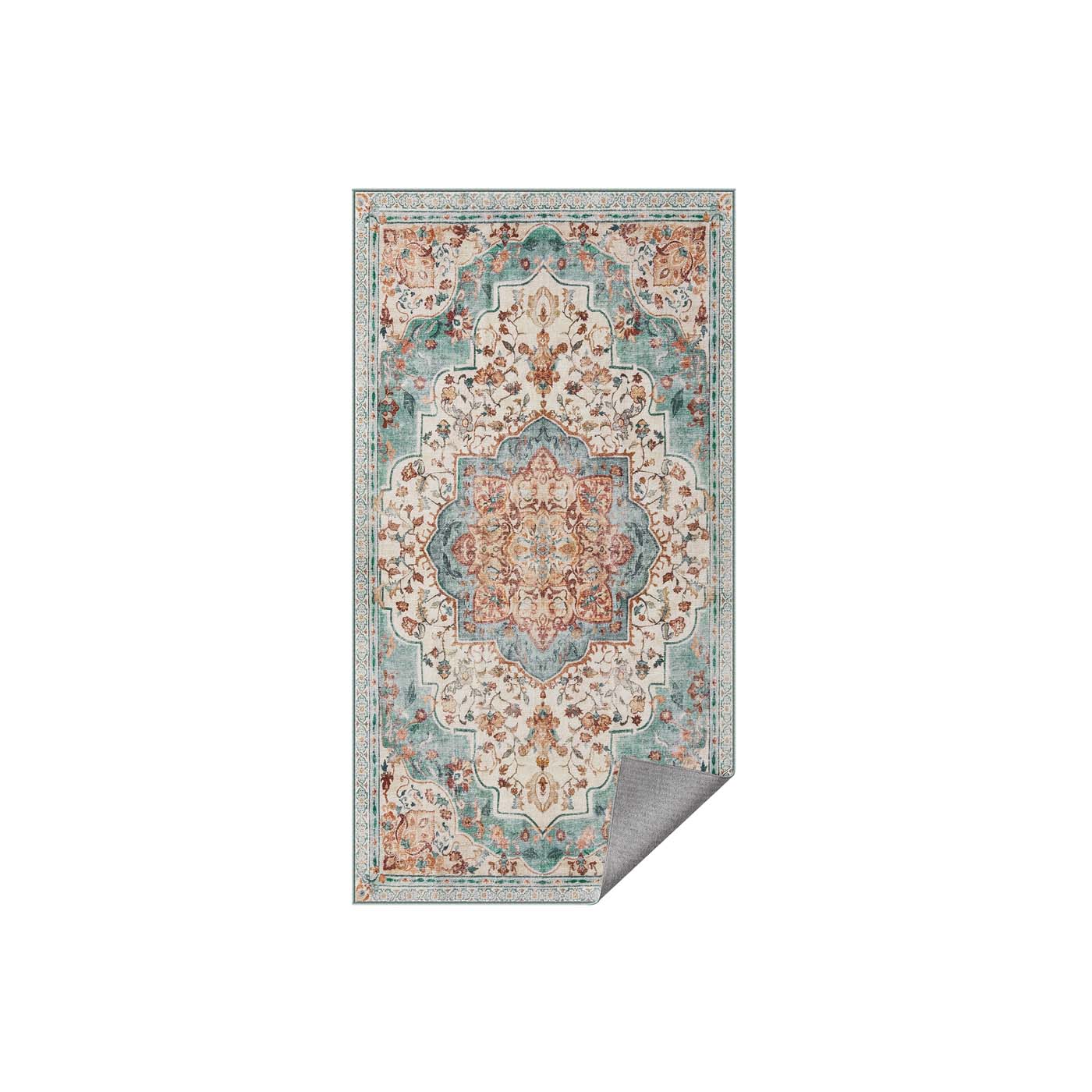 VintageTeppich 80 x 150 cm flauschig aquamarinblau