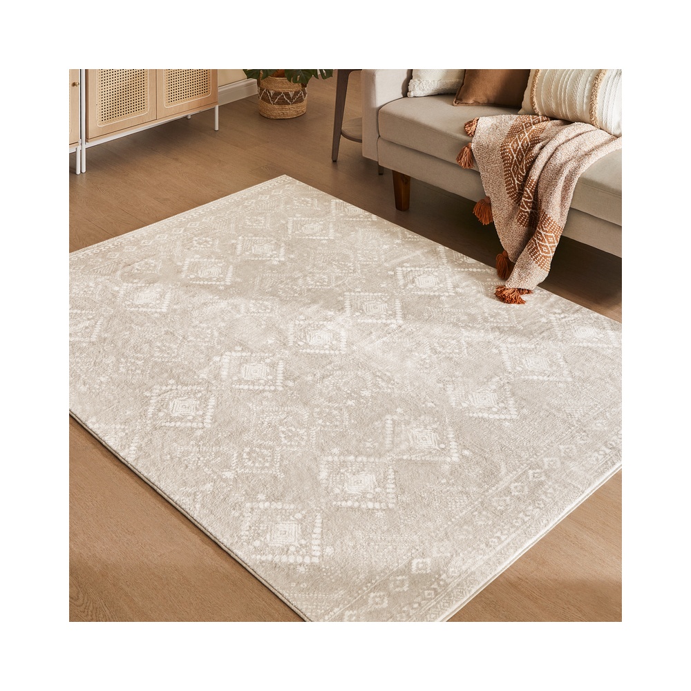 Boho Teppich 140 x 200 cm flauschig cappuccinobeige