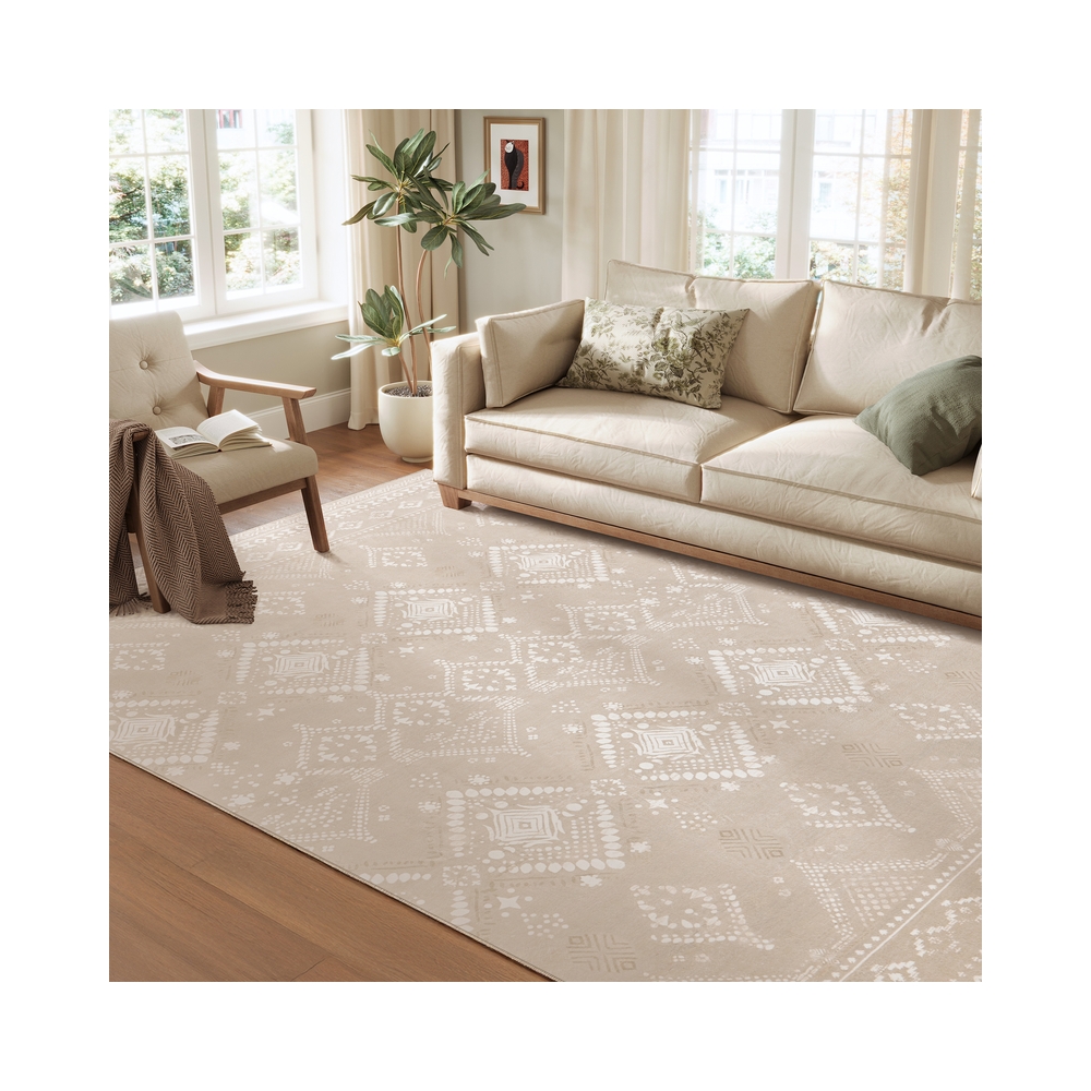 Boho Teppich 200 x 290 cm flauschig cappuccinobeige