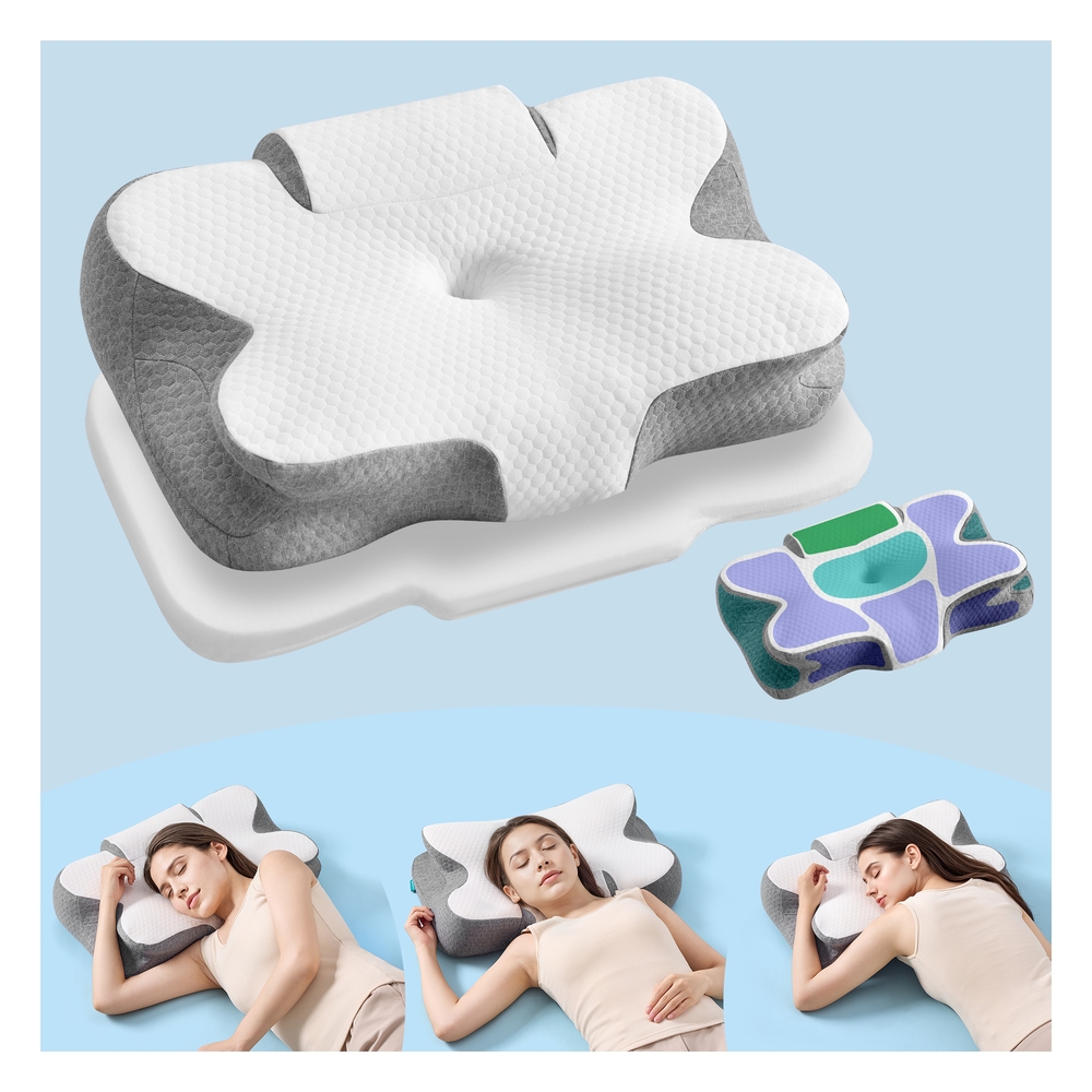 Ergonomisches Nackenkissen aus Memoryschaum wolkenweiß-Taubengrau