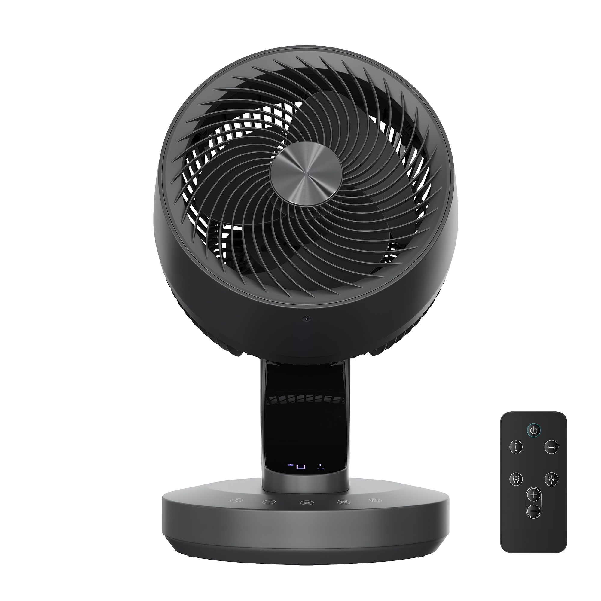 SONGMICS Tischventilator, Ventilator leise 20 dB, Luftzirkulator LED-Display, Fernbedienung, effiziente Kühlung, 70° Oszillation, 8 Geschwindigkeiten, 12 Std. Timer, tintenschwarz XFC001B1EU