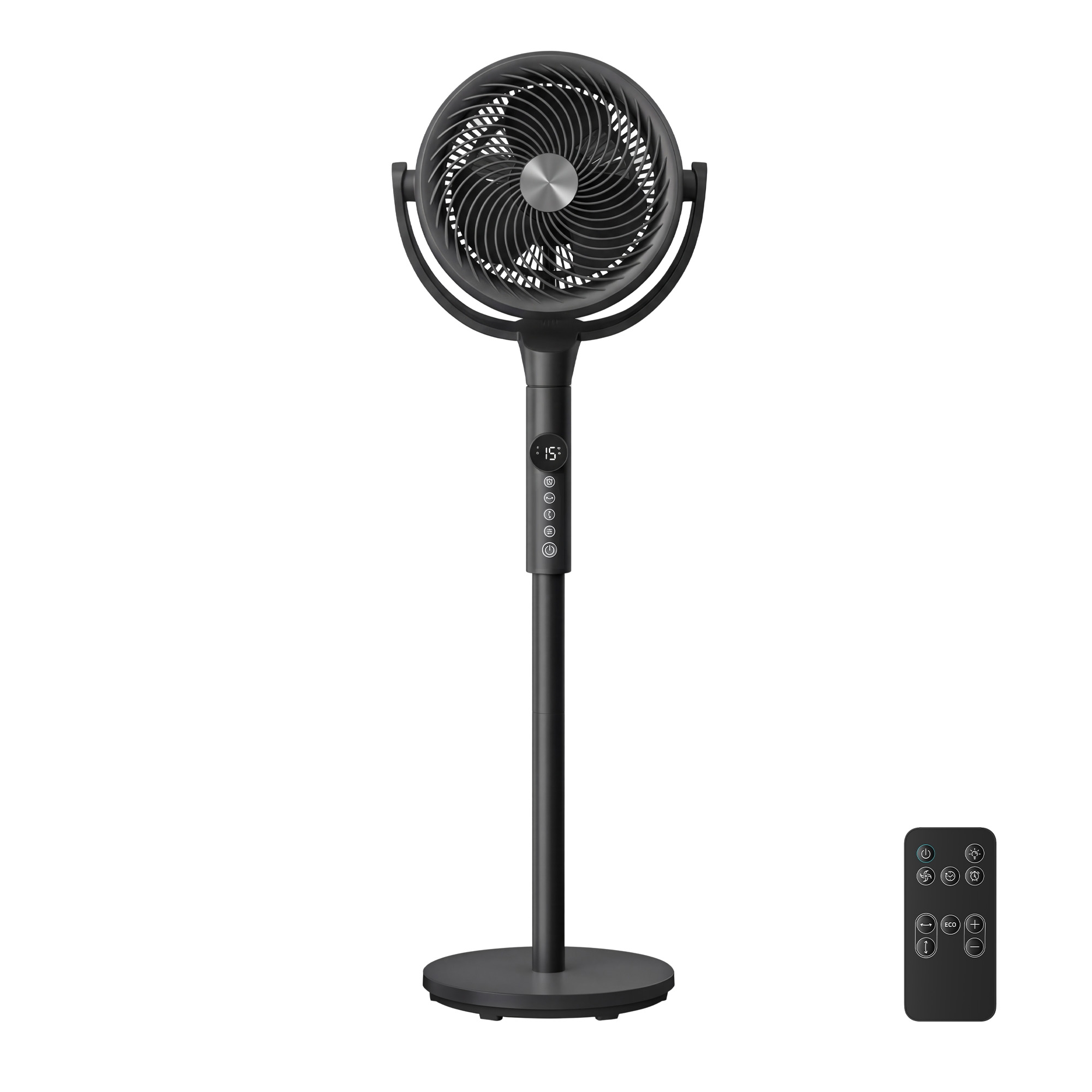 SONGMICS Standventilator, Ventilator leise 20 dB mit Fernbedienung, Luftzirkulator 120° und 135° Oszillation, 15 Geschwindigkeiten, 15 Std. Timer, 3 Modi, höhenverstellbar, tintenschwarz XFC002B1EU